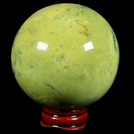 XL 65MM Natural Green & Yellow Serpentine Pyrite Sphere Ball Orb Peru Stand