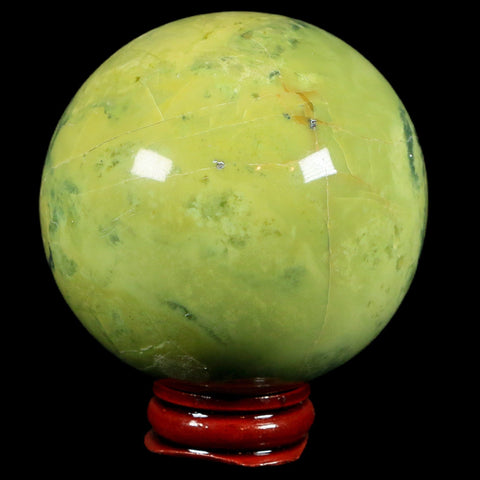 XL 65MM Natural Green & Yellow Serpentine Pyrite Sphere Ball Orb Peru Stand - Fossil Age Minerals