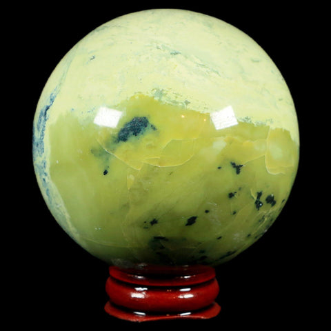 XL 66MM Natural Green & Yellow Serpentine Pyrite Sphere Ball Orb Peru Stand - Fossil Age Minerals