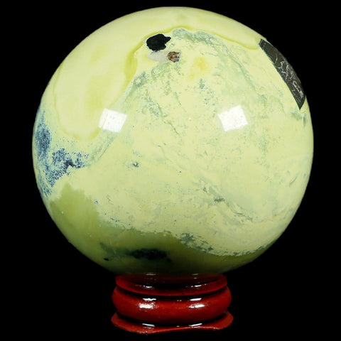 XL 66MM Natural Green & Yellow Serpentine Pyrite Sphere Ball Orb Peru Stand - Fossil Age Minerals