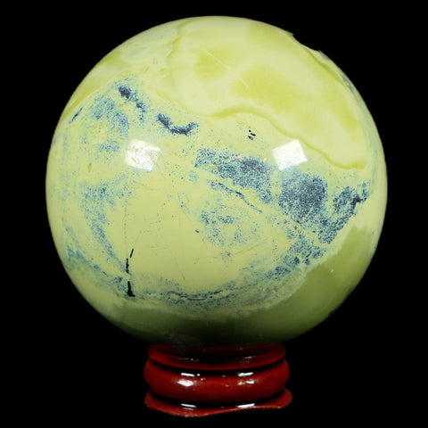 XL 66MM Natural Green & Yellow Serpentine Pyrite Sphere Ball Orb Peru Stand - Fossil Age Minerals