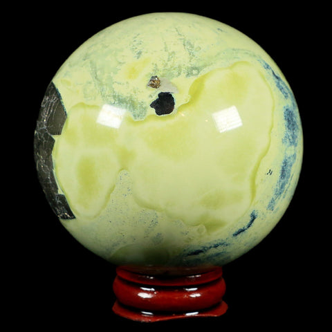 XL 66MM Natural Green & Yellow Serpentine Pyrite Sphere Ball Orb Peru Stand - Fossil Age Minerals