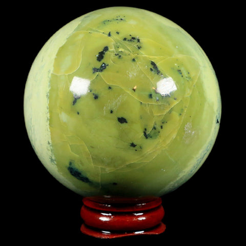 XL 66MM Natural Green & Yellow Serpentine Pyrite Sphere Ball Orb Peru Stand - Fossil Age Minerals