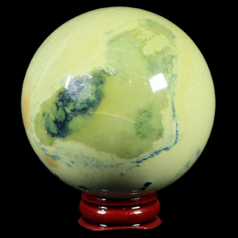 XL 68MM Natural Green & Yellow Serpentine Pyrite Sphere Ball Orb Peru Stand - Fossil Age Minerals