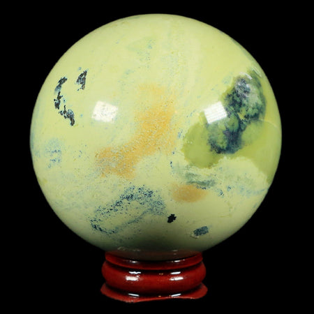 XL 68MM Natural Green & Yellow Serpentine Pyrite Sphere Ball Orb Peru Stand