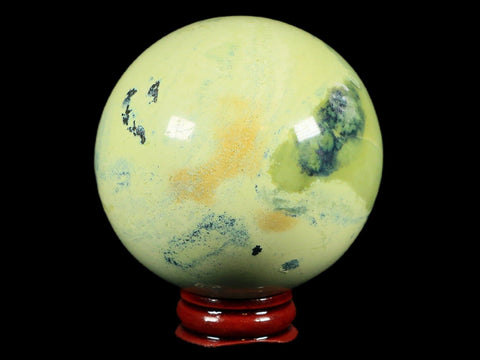 XL 68MM Natural Green & Yellow Serpentine Pyrite Sphere Ball Orb Peru Stand - Fossil Age Minerals
