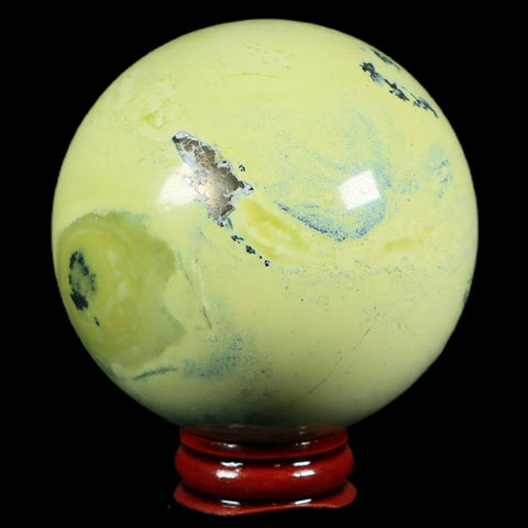 XL 68MM Natural Green & Yellow Serpentine Pyrite Sphere Ball Orb Peru Stand - Fossil Age Minerals