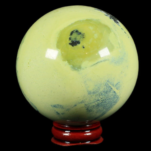 XL 68MM Natural Green & Yellow Serpentine Pyrite Sphere Ball Orb Peru Stand - Fossil Age Minerals