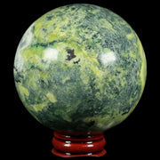 XL 70MM Natural Green & Yellow Serpentine Pyrite Sphere Ball Orb Peru Stand