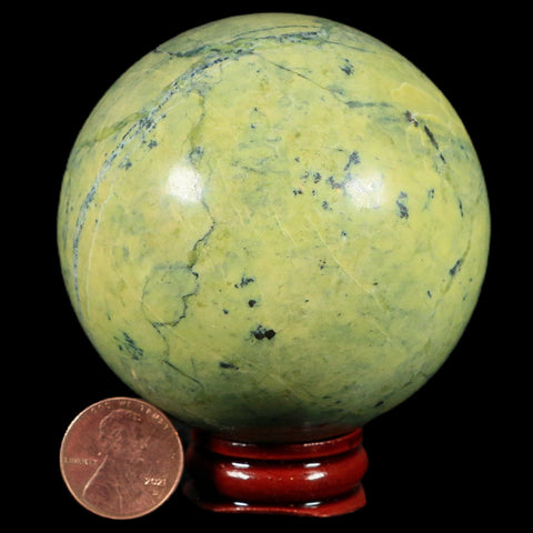 XL 66MM Natural Green & Yellow Serpentine Pyrite Sphere Ball Orb Peru Stand - Fossil Age Minerals
