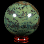 XL 70MM Natural Green & Yellow Serpentine Pyrite Sphere Ball Orb Peru Stand