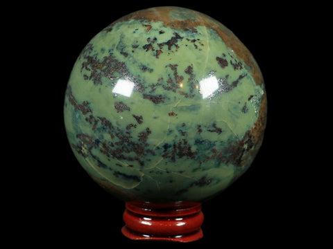 XL 70MM Natural Green & Yellow Serpentine Pyrite Sphere Ball Orb Peru Stand - Fossil Age Minerals