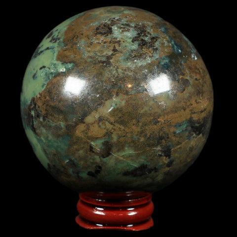 XL 70MM Natural Green & Yellow Serpentine Pyrite Sphere Ball Orb Peru Stand - Fossil Age Minerals