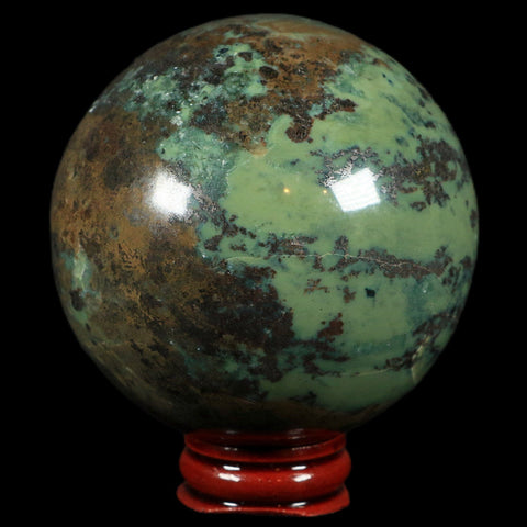 XL 70MM Natural Green & Yellow Serpentine Pyrite Sphere Ball Orb Peru Stand - Fossil Age Minerals