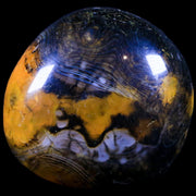 2.3" Polished Yellow Silk Banded Agate Chalcedony Mineral Palm Stone 5.1 OZ