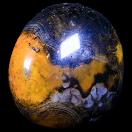 2.3" Polished Yellow Silk Banded Agate Chalcedony Mineral Palm Stone 5.1 OZ