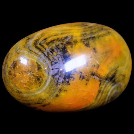2.3" Polished Yellow Silk Banded Agate Chalcedony Mineral Palm Stone 4.2 OZ