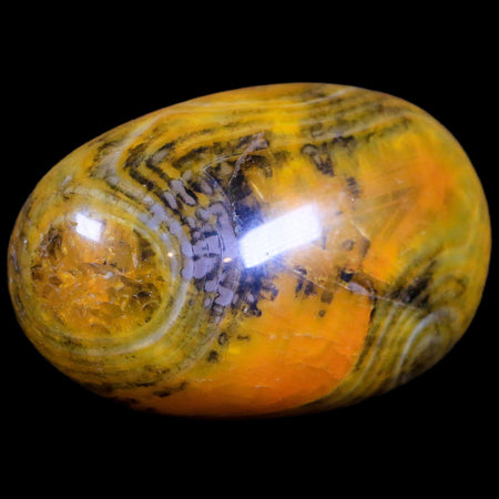 2.3" Polished Yellow Silk Banded Agate Chalcedony Mineral Palm Stone 4.2 OZ