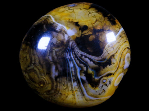 2.1" Polished Yellow Silk Banded Agate Chalcedony Mineral Palm Stone 3.8 OZ - Fossil Age Minerals