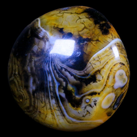 2.1" Polished Yellow Silk Banded Agate Chalcedony Mineral Palm Stone 3.8 OZ