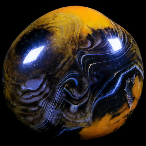 2.1" Polished Yellow Silk Banded Agate Chalcedony Mineral Palm Stone 3.8 OZ - Fossil Age Minerals