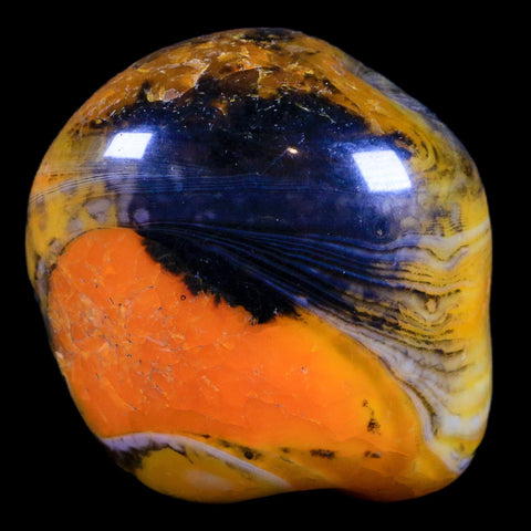 1.9" Polished Yellow Silk Banded Agate Chalcedony Palm Stone Mineral 2.7 OZ - Fossil Age Minerals