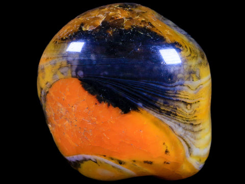 1.9" Polished Yellow Silk Banded Agate Chalcedony Palm Stone Mineral 2.7 OZ - Fossil Age Minerals