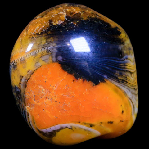1.9" Polished Yellow Silk Banded Agate Chalcedony Palm Stone Mineral 2.7 OZ - Fossil Age Minerals
