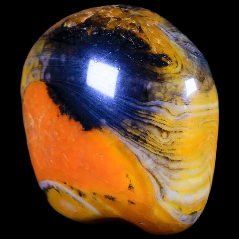 1.9" Polished Yellow Silk Banded Agate Chalcedony Palm Stone Mineral 2.7 OZ - Fossil Age Minerals