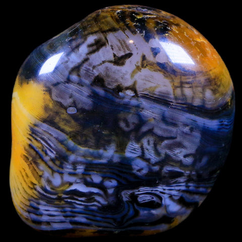 1.9" Polished Yellow Silk Banded Agate Chalcedony Palm Stone Mineral 2.7 OZ - Fossil Age Minerals