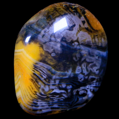 1.9" Polished Yellow Silk Banded Agate Chalcedony Palm Stone Mineral 2.7 OZ - Fossil Age Minerals