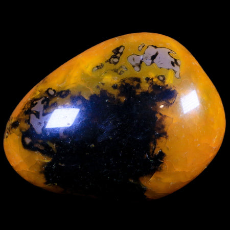 2.4" Polished Yellow Silk Banded Agate Chalcedony Mineral Palm Stone 3.9 OZ