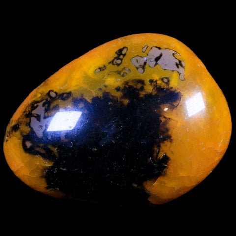 2.4" Polished Yellow Silk Banded Agate Chalcedony Mineral Palm Stone 3.9 OZ - Fossil Age Minerals