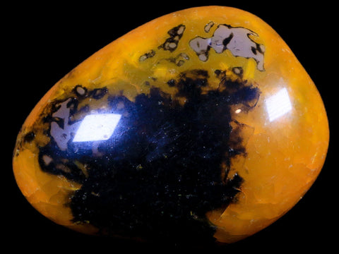 2.4" Polished Yellow Silk Banded Agate Chalcedony Mineral Palm Stone 3.9 OZ - Fossil Age Minerals