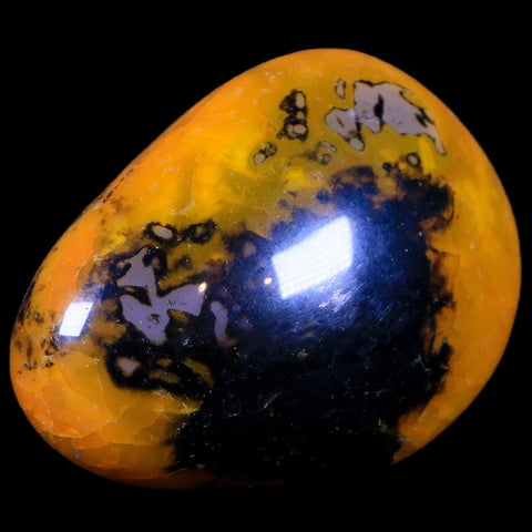 2.4" Polished Yellow Silk Banded Agate Chalcedony Mineral Palm Stone 3.9 OZ - Fossil Age Minerals