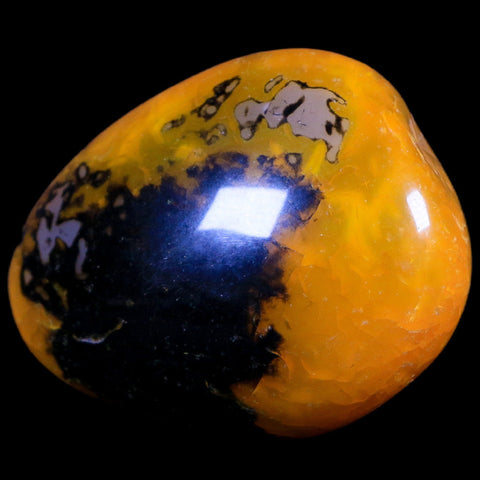 2.4" Polished Yellow Silk Banded Agate Chalcedony Mineral Palm Stone 3.9 OZ - Fossil Age Minerals