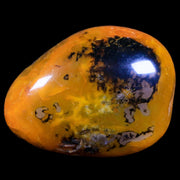 2.4" Polished Yellow Silk Banded Agate Chalcedony Mineral Palm Stone 3.9 OZ