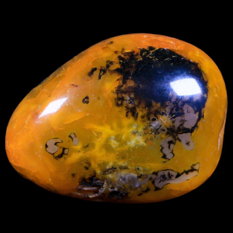 2.4" Polished Yellow Silk Banded Agate Chalcedony Mineral Palm Stone 3.9 OZ - Fossil Age Minerals