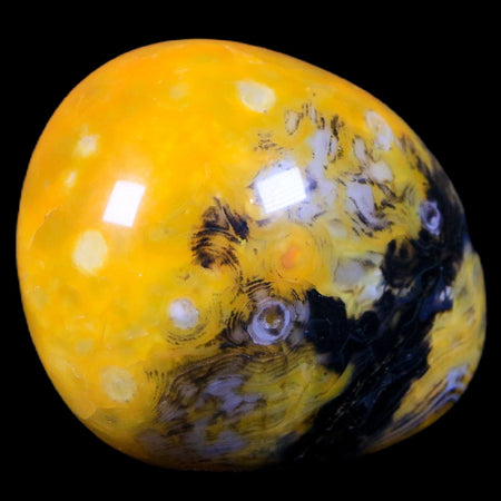 2.1" Polished Yellow Silk Banded Agate Chalcedony Mineral Palm Stone 3.9 OZ