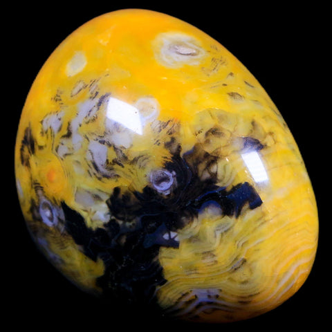 2.1" Polished Yellow Silk Banded Agate Chalcedony Mineral Palm Stone 3.9 OZ - Fossil Age Minerals