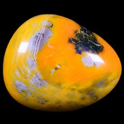 2.1" Polished Yellow Silk Banded Agate Chalcedony Mineral Palm Stone 3.9 OZ