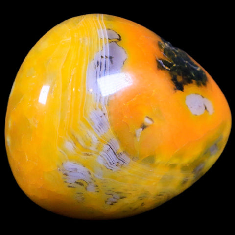 2.1" Polished Yellow Silk Banded Agate Chalcedony Mineral Palm Stone 3.9 OZ - Fossil Age Minerals