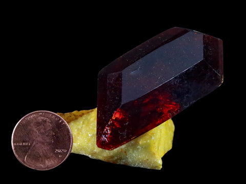 2.3" Stunning Red Pruskite Yellow Base Crystal Mineral Specimen From Poland - Fossil Age Minerals