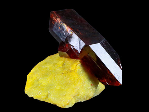 2.3" Stunning Red Pruskite Yellow Base Crystal Mineral Specimen From Poland - Fossil Age Minerals
