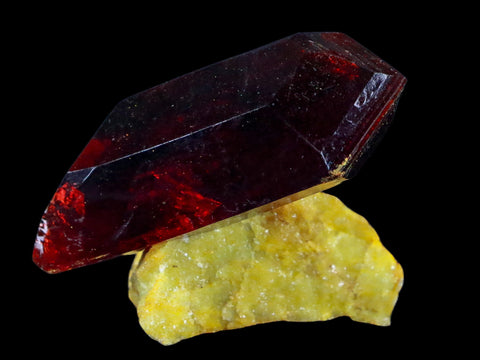 2.3" Stunning Red Pruskite Yellow Base Crystal Mineral Specimen From Poland - Fossil Age Minerals