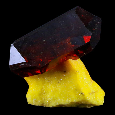 2.3" Stunning Red Pruskite Yellow Base Crystal Mineral Specimen From Poland - Fossil Age Minerals