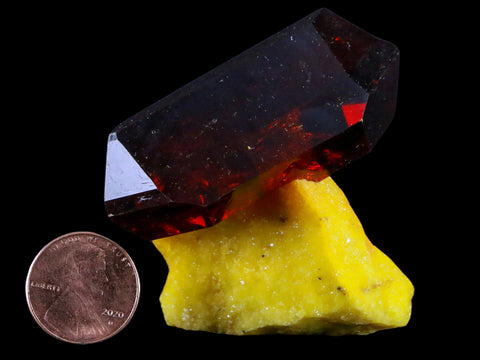 2.3" Stunning Red Pruskite Yellow Base Crystal Mineral Specimen From Poland - Fossil Age Minerals