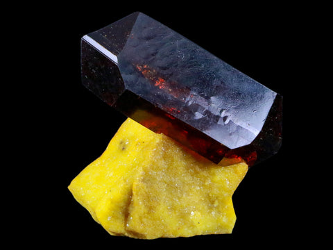 2.3" Stunning Red Pruskite Yellow Base Crystal Mineral Specimen From Poland - Fossil Age Minerals