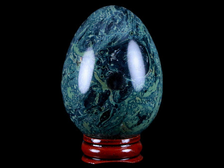 4.7MM Green Eye Kambaba Jasper Egg Stromatolite Algae Fossil Peacock Stand