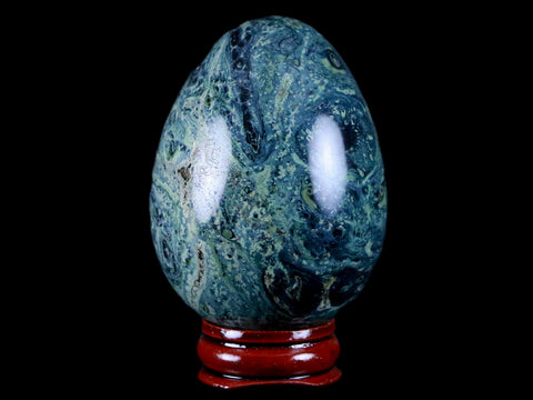 4.7MM Green Eye Kambaba Jasper Egg Stromatolite Algae Fossil Peacock Stand - Fossil Age Minerals